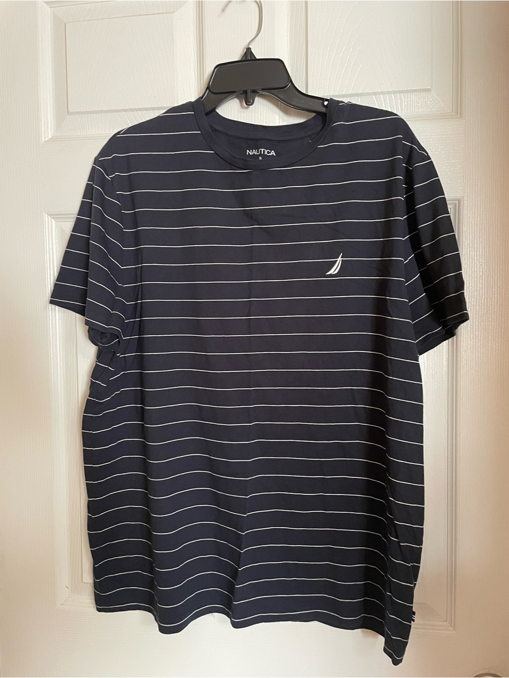 Nautica Navy and White Striped Crew Neck Tee